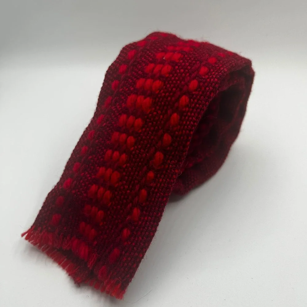 Maria Svatina Montreal Pure Virgin Wool Red Woven Skinny Tie Made in Canada